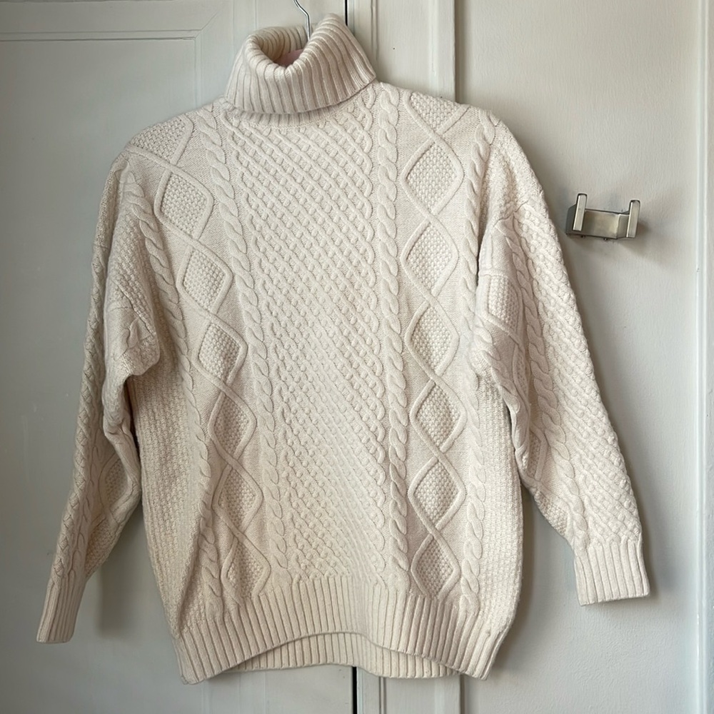 Sunday Best Peggy Aritzia XS Cream Fisherman Sweater Cable Knit